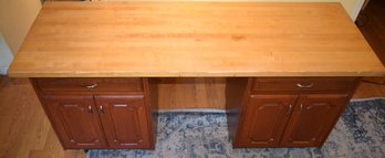 Extremely Long 80' Butcher Block Top Kitchen Island With Two Cherry Cabinets And Drawers W/ Castor Wheels