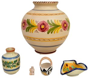 Collection Of Pottery - Acoma New Mexico Basket Signed Concho, Signed Hand Made In Spain Vase And More