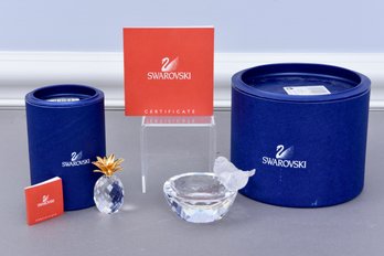 Swarovski Crystal Bird Bath And Pineapple Figurine In Original Boxes