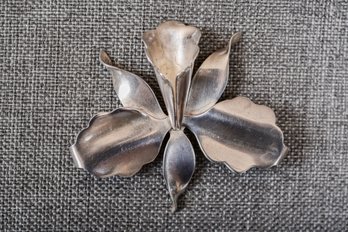 Signed Hector Aguilar Taxco 940 Silver Orchid Brooch