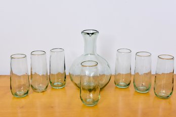 Anthropologie Hand Blown Pitcher With Seven Matching Glasses