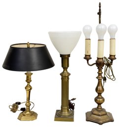 Set Of Three Vintage Brass Table Lamps