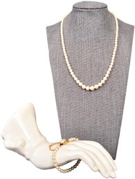 Graduated Faux Pearl Necklace And Bracelet With Sterling Clasp
