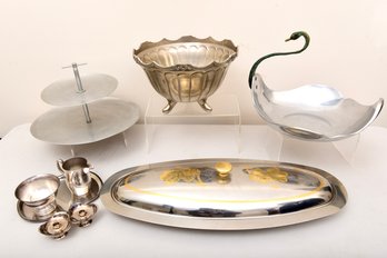 Collection Of Aluminum And Pewter Serving Ware And Decor