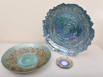 Arda Glassware Large Platter, Signed Durwin Rice With Ben Johnson Quote Dish Dated 1993 And More