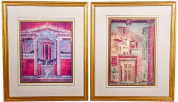 Pair Of Framed Prints By The Metropolitan Museum Of Art Titled 'Courtyard Pompeii' And 'Townscape Pompeii'