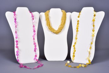 Pair Of Flat Shell Necklaces And Multi-strand Necklace