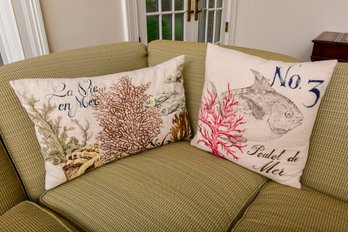 Pair Of Pottery Barn Fish Design Throw Pillows