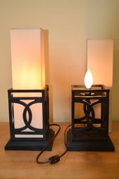 Pair Of High Quality Iron Retro Table Lamps With Cream Color Cloth Shade