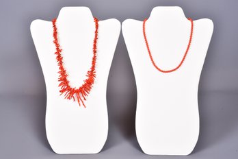 Vintage Natural Red Salmon Branch Coral Graduated Bead Necklace And Coral Beaded Single Strand Necklace