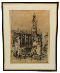 Signed Hedley Fitton Framed Etching Titled 'St. Etienne Du Mont - Paris'