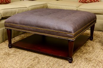 Ostrich Style Tufted Faux Leather And Wood Coffee Table With Nail Head Stud Design