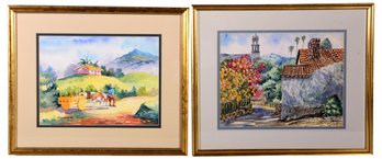 Signed And Dated Kelly And F. Hernandez Framed Watercolor Paintings
