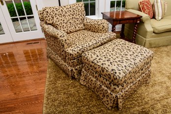 Custom Made Caribou Sahara Leopard Print Swivel Arm Chair With Matching Ottoman (1 Of 2) RETAIL $1,699