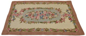 Aubusson Needlepoint Area Rug With Floral Motif