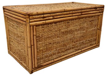 Vintage Bamboo And Woven Rattan Storage Trunk