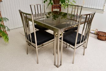 Modern Extendable Chrome Table With Glass Top And Four Matching Chairs - Purchased At Bloomingdales