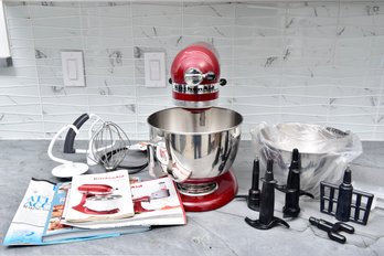 KitchenAid Red Stand Mixer With Accessories And Extra Bowl