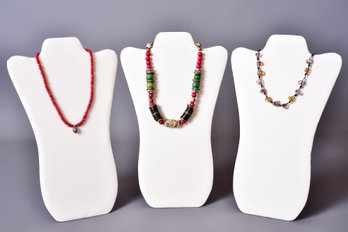 Collection Of Red Coral Stone Beaded Glass Necklaces