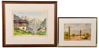 Pair Of Signed Watercolor Paintings Depicting Landscape Scenes