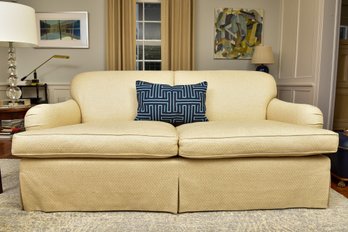 Baker Two Cushion Skirted Upholstered Sofa With One Throw Pillow