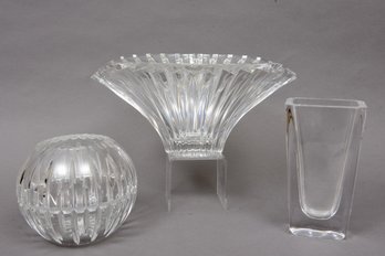 Orrefors Crystal Vase, Flared Centerpiece Crystal Bowl And Illusions Crystal Bowl