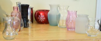 14 Pretty Glass, Metal, Ceramic Bud And Flower Vases