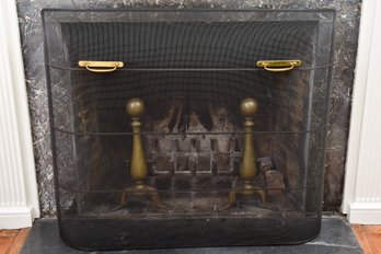 Mesh Fireplace Screen With Brass Handles