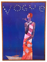 Vintage Vogue Print Shellacked On Wood Board Titled 'Tropical Night'