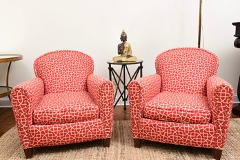 Pair Of Lilian August Couture Fun Colorful Upholstered Armchairs With Nailhead Studded Detail