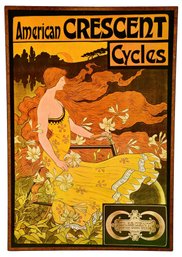 Vintage American Crescent Cycles Poster Print Shellacked On Wood Board