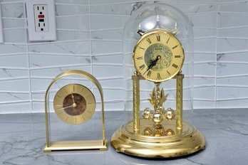 Bulova Glass Dome Mantel Clock And Vintage Hamilton German Shelf Mantle Clock