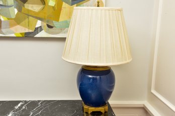 Striking Blue Chinese Ginger Jar Table Lamp With Brass Base