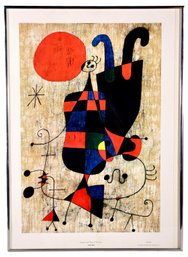 Joan Miro Framed Art Print Titled 'People And Dog In The Sun'