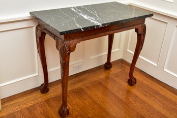 Chippendale Style Carve Wood Console Table With Marble Top