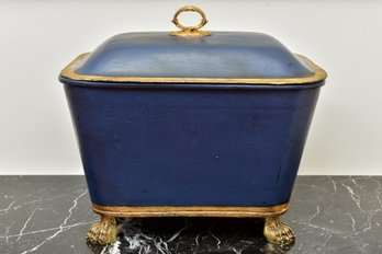 Gilt Trimmed Fireside Wooden Box With Brass Claw Feet