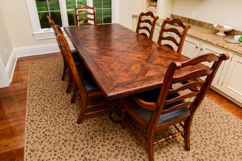 Hooker Furniture Parquetry Dining Table With Six Matching Leather Cushioned Chairs (RETAIL $3,679)