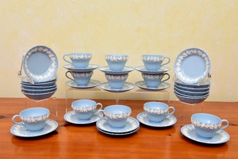 Wedgwood Queensware Embossed Coffee Cups, Saucers And Fruit Bowls
