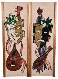 Pair Of Mid-Century Gravel Masquerade Wall Plaques Comedy And Tragedy