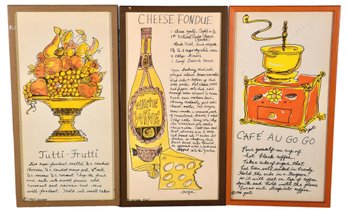 Mid-century Signed Jacque 1965 And Pati 1966 Hand Painted Kitchen Recipe Wall Art