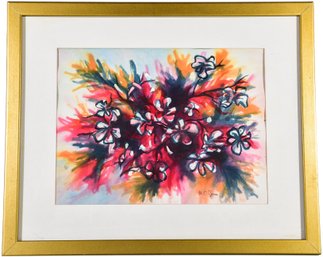 Signed MC Jones Framed Floral Watercolor Painting