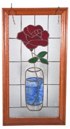 Stained Glass Rose In A Vase Hanging Wall Art
