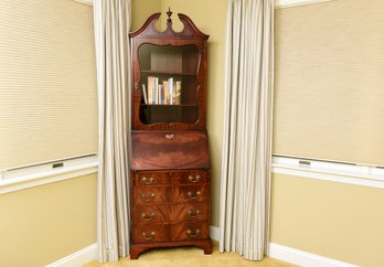 Antique Chippendale Style Flame Mahogany Drop Front Corner Secretary
