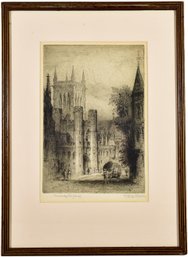 Signed J. Alphege Brewer Framed Original Etching Of Cambridge St. John's College