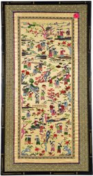 20th Century Chinese Embroidered Silk Framed Panel Of 'fifty Boys'