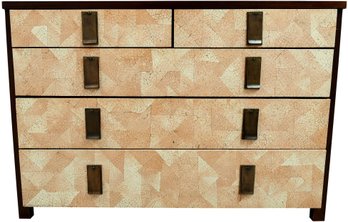 Matahati Crushed Coconut And Reclaimed Teak Five Drawer Deco Dresser With Aged Brass Flap Handles