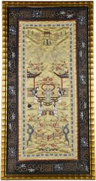 Chinese Silk Embroidered Panel In Gilt Bamboo Frame