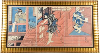 Framed Wood Block Print By Toyokuni In Gilt Wood Frame