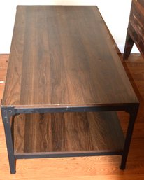 Durable Coffee Table In Laminate Dark Wood - Look On Metal Frame With Bottom Shelf