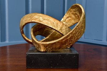 Gilt Iron Abstract Hammered Sculpture In Gold Leaf On Marble Base